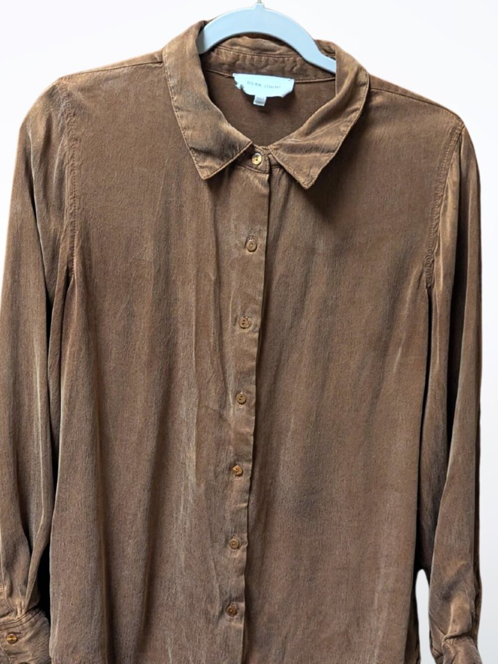 Dear John Button Up Shirt M Brown, Thinner suede